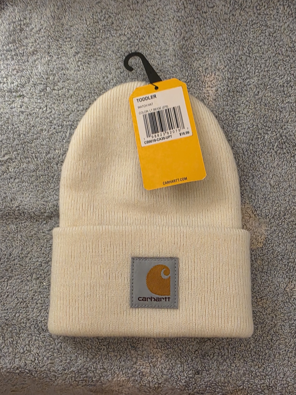Carhartt Toddler Beanie Hat in Cream with Yellow Logo Patch